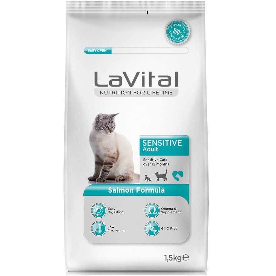 La Vital Sensitive Somonlu Hassas Kedi Maması 1,5 Kg+100 Gr Yaş Mama