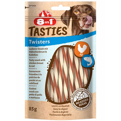 8in1 Tasties Twisters Tavuklu Balıklı Burgu Köpek Ödülü 85 Gr