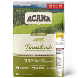 Acana - Acana Grasslands Ördek ve Bıldırcın Tahılsız Kedi Maması 4,5 Kg + Gimcat Malt Soft 20 Gr