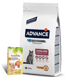 Advance - Advance +10 Sterilised Yaşlı Kısırlaştırılmış Kedi Maması 1,5 Kg + Garden Mix 5Li Kedi Kreması