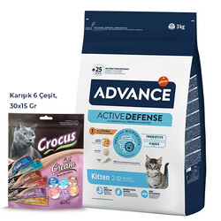 Advance - Advance Kitten Yavru Tavuk Etli Kedi Maması 3 Kg + Crocus Karışık Kedi Ödülü 30x15 Gr