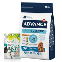 Advance - Advance Medium Tavuklu Orta Irk Köpek Maması 3 Kg + Garden Mix Somonlu Köpek Ödülü 80 Gr