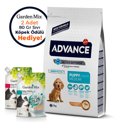 Advance Medium Puppy Tavuk Etli Yavru Köpek Maması 3 Kg + 2 Adet Garden Mix 80 Gr Sıvı Ödül