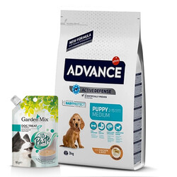 Advance - Advance Medium Puppy Tavuk Etli Yavru Köpek Maması 3 Kg + Garden Mix Somonlu Köpek Ödülü 80 Gr