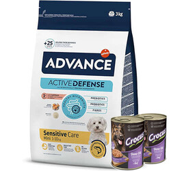 Advance - Advance Mini Sensitive Somonlu Küçük Irk Köpek Maması 3 Kg + 2 Adet Crocus 400 Gr Konserve