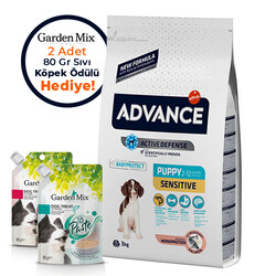 Advance - Advance Puppy Sensitive Somonlu Yavru Köpek Maması 3 Kg + 2 Adet Garden Mix 80 Gr Sıvı Ödül