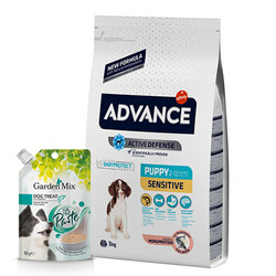 Advance - Advance Puppy Sensitive Somonlu Yavru Köpek Maması 3 Kg + Garden Mix Somonlu Köpek Ödülü 80 Gr