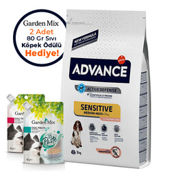 Advance - Advance Sensitive Hassas Deri Somon Köpek Maması 3 Kg + 2 Adet Garden Mix 80 Gr Sıvıı Ödül