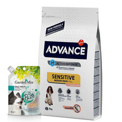 Advance - Advance Sensitive Hassas Deri Somon Köpek Maması 3 Kg + Garden Mix Somonlu Köpek Ödülü 80 Gr