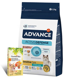 Advance - Advance Sensitive Kısırlaştırılmış Somonlu Kedi Maması 1,5 Kg + Garden Mix 5Li Kedi Kreması