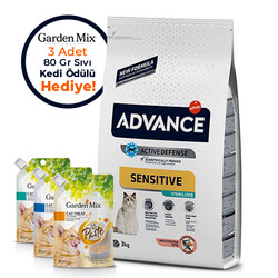 Advance - Advance Sensitive Kısırlaştırılmış Somonlu Kedi Maması 3 Kg + 3 Adet Garden Mix 80 Gr Sıvı Ödül