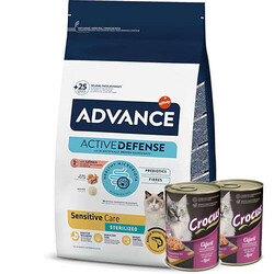 Advance - Advance Sensitive Kısırlaştırılmış Somonlu Kedi Maması 3 Kg + 2 Adet Crocus 400 Gr Konserve