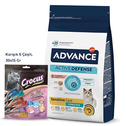 Advance - Advance Sensitive Kısırlaştırılmış Somonlu Kedi Maması 3 Kg + Crocus Karışık Kedi Ödülü 30x15 Gr