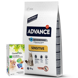 Advance - Advance Sensitive Somonlu Kedi Maması 10 Kg + Garden Mix 24Lü Kedi Kreması