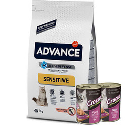 Advance - Advance Sensitive Somonlu Yetişkin Kedi Maması 3 Kg + 2 Adet Crocus 400 Gr Konserve