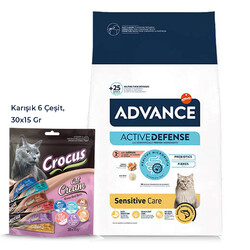 Advance - Advance Sensitive Somonlu Yetişkin Kedi Maması 3 Kg + Crocus Karışık Kedi Ödülü 30x15 Gr