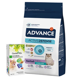 Advance - Advance Sterilised Hairball Kısırlaştırılmış Kedi Maması 10 Kg + Garden Mix 24Lü Kedi Kreması