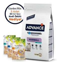 Advance - Advance Sterilised Hairball Kısırlaştırılmış Kedi Maması 3 Kg + 3 Adet Garden Mix 80 Gr Sıvı Ödül