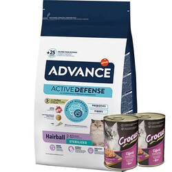 Advance - Advance Sterilised Hairball Kısırlaştırılmış Kedi Maması 3 Kg + 2 Adet Crocus 400 Gr Konserve