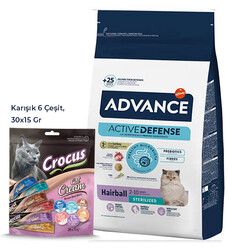 Advance - Advance Sterilised Hairball Kısırlaştırılmış Kedi Maması 3 Kg + Crocus Karışık Kedi Ödülü 30x15 Gr