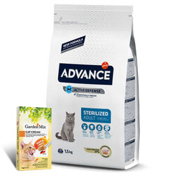 Advance - Advance Sterilized Kısırlaştırılmış Hindili Kedi Maması 1,5 Kg + Garden Mix 5Li Kedi Kreması