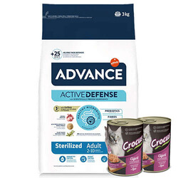 Advance - Advance Sterilized Kısırlaştırılmış Hindili Kedi Maması 3 Kg + 2 Adet Crocus 400 Gr Konserve