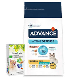 Advance - Advance Sterilized Kısırlaştırılmış Somonlu Kedi Maması 10 Kg + Garden Mix 24Lü Kedi Kreması