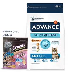 Advance - Advance Tavuk Etli Yetişkin Kedi Maması 3 Kg + Crocus Karışık Kedi Ödülü 30x15 Gr