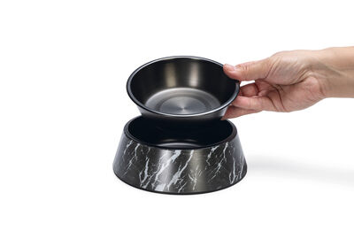 Beeztees DBL Köpek Mama Su Kabı, Mat Siyah Paslanmaz Çelik, Siyah Mermer Görünümlü, 17,5cm, 350ml