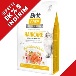 Brit Care - Brit Care Haircare Somon Tavuk Deri ve Tüy Sağlığı Tahılsız Kedi Maması 7 Kg + Temizlik Mendili