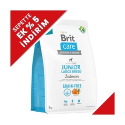 Brit Care - Brit Care Junior Large Somonlu Büyük Irk Tahılsız Yavru Köpek Maması 3 Kg + Temizlik Mendili