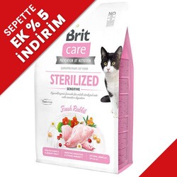 Brit Care - Brit Care Sterilised Sensitive Tavşan Tahılsız Kısırlaştırılmış Kedi Maması 7 Kg + Temizlik Mendili