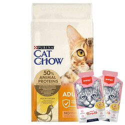 Cat Chow - Cat Chow Tavuk Etli Kedi Maması 15 Kg + 2 Adet Wanpy Çorba 50 Gr