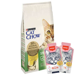 Cat Chow - Cat Chow Tavuk Etli Kısırlaştırılmış Kedi Maması 15 Kg + 2 Adet Wanpy Çorba 50 Gr