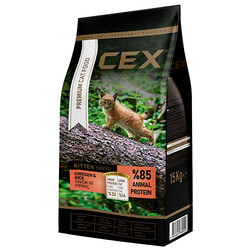 Cex - Cex Premium Kitten Tavuk Etli ve Pirinçli Yavru Kedi Maması 15 Kg + 3 Adet Cex 400 Gr Konserve