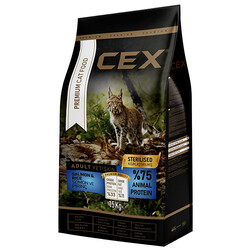 Cex - Cex Premium Somonlu ve Pirinçli Kısırlaştırılmış Kedi Maması 15 Kg + 3 Adet Cex 400 Gr Konserve