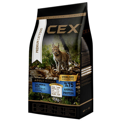 Cex Premium Somonlu ve Pirinçli Kısırlaştırılmış Kedi Maması 15 Kg + 3 Adet Cex 400 Gr Konserve