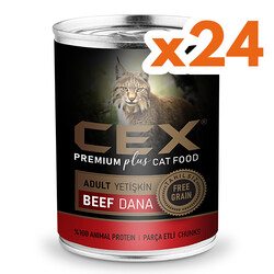 Cex - Cex Parça Etli Tahılsız Dana Etli Kedi Konservesi 415 Gr x 24 Adet