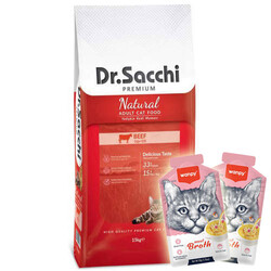 Dr.Sacchi - Dr. Sacchi Beef Biftekli Kedi Maması 15 Kg + 2 Adet Wanpy Çorba 50 Gr