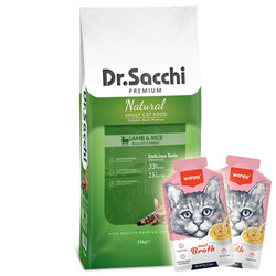 Dr.Sacchi - Dr. Sacchi Lamb Rice Kuzu Etli Kedi Maması 15 Kg + 2 Adet Wanpy Çorba 50 Gr