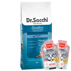 Dr.Sacchi - Dr. Sacchi Sensitive Somonlu Kedi Maması 15 Kg + 2 Adet Wanpy Çorba 50 Gr