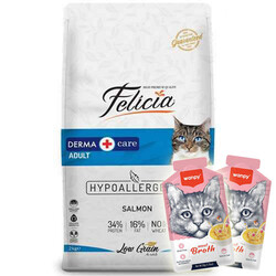 Felicia - Felicia Düşük Tahıllı Somonlu Yetişkin Kedi Maması 2 Kg + 2 Adet Wanpy Çorba 50 Gr