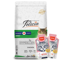 Felicia - Felicia Düşük Tahıllı Yetişkin Tavuk Etli Kedi Maması 2 Kg + 2 Adet Wanpy Çorba 50 Gr