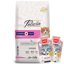 Felicia - Felicia Kitten Düşük Tahıllı Tavuk ve Hamsi Yavru Kedi Maması 2 Kg + 2 Adet Wanpy Çorba 50 Gr