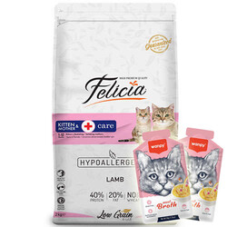 Felicia - Felicia Mother / Kitten Düşük Tahıllı Yavru Kuzu Etli Kedi Maması 2 Kg + 2 Adet Wanpy Çorba 50 Gr