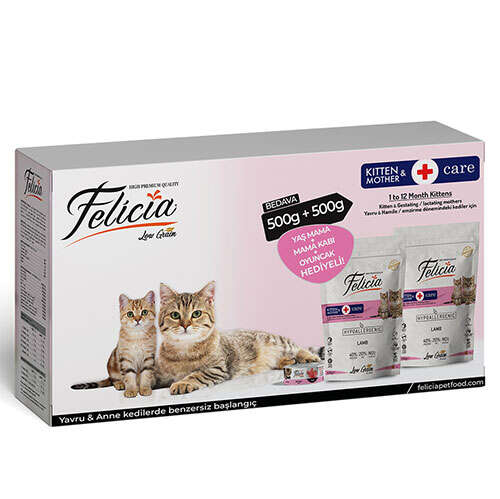 Felicia Mother/Kitten Düşük Tahıllı Yavru Kuzu Etli Kedi Maması 500+500