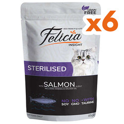 Felicia - Felicia Pouch Sterilised Somon Etli Tahılsız Kısırlaştırılmış Kedi Yaş Maması 85 Gr x 6 Adet