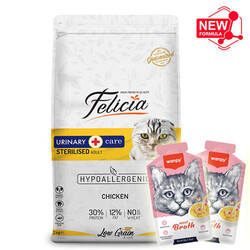 Felicia - Felicia Sterilised Düşük Tahıllı Kısırlaştırılmış Tavuk Kedi Maması 2 Kg + 2 Adet Wanpy Çorba 50 Gr