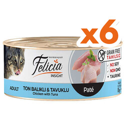 Felicia - Felicia Insight Ton Balıklı ve Tavuk Etli Kıyılmış Tahılsız Kedi Konservesi 85 Gr x 6 Adet