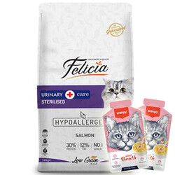 Felicia - Felicia Urinary Sterilised Somonlu Kısırlaştırılmış Kedi Maması 2 Kg + 2 Adet Wanpy Çorba 50 Gr